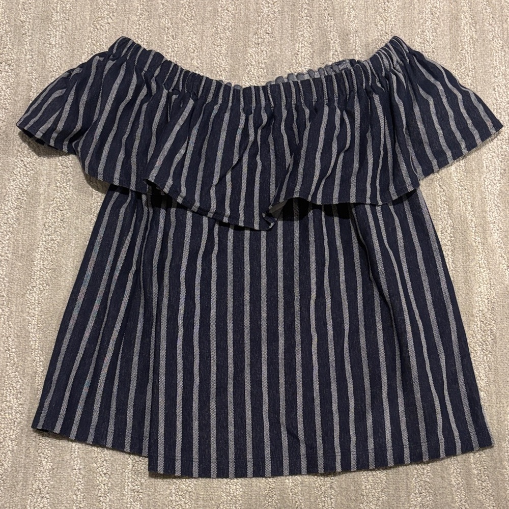 Banana Republic Navy and White Off-Shoulder Blouse